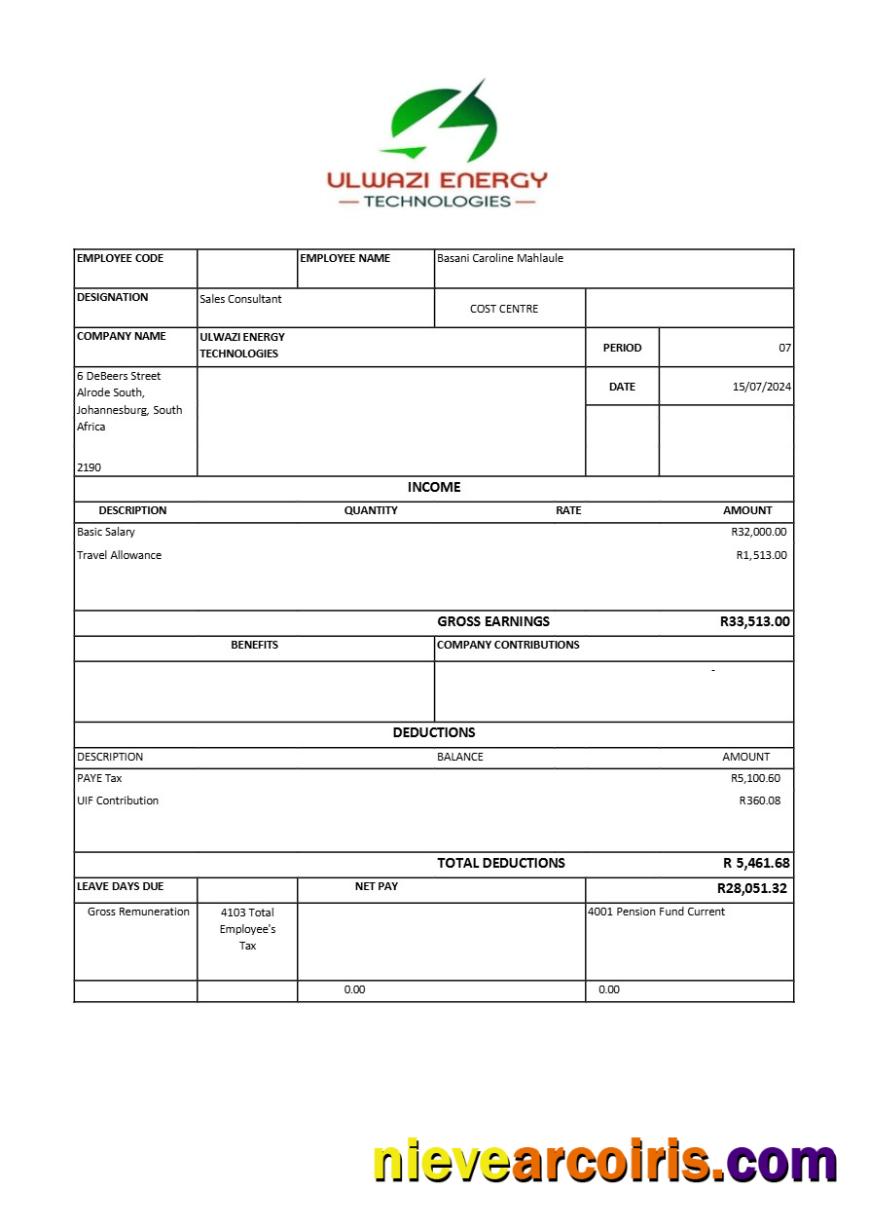 Ulwazi Energy Technologies payslip